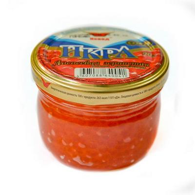 Икра лососевых стеклянная банка 90 гр.